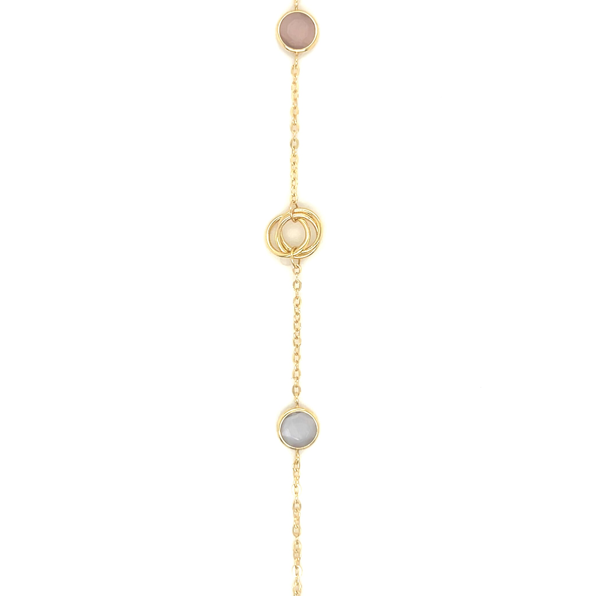 Armband ankerschakel met grote roze zirkonia's en opengewerkte ringetjes-1