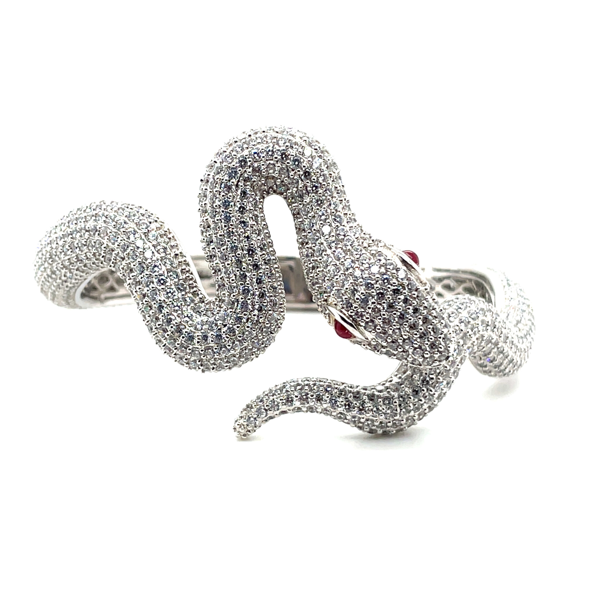 Armband vast slang met rode ogen en vol met zirkonia's-1