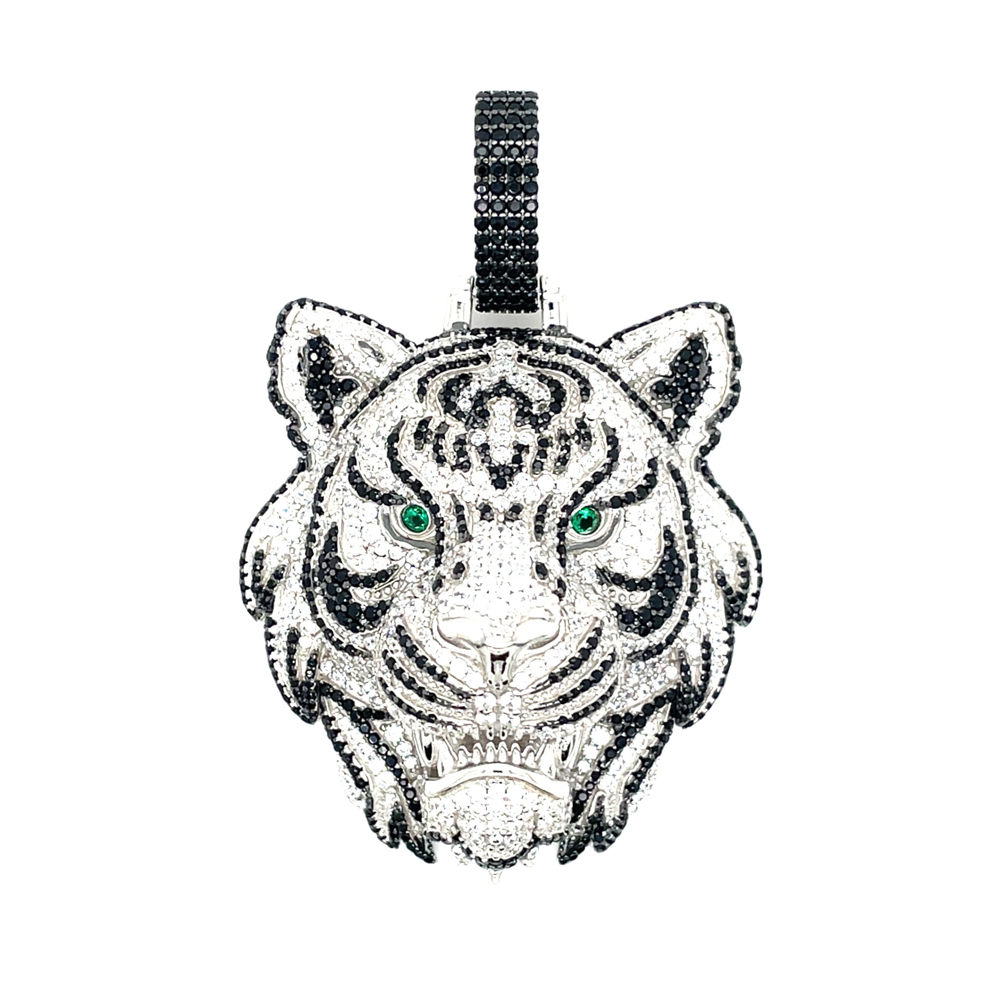 Hanger tijgerkop met zwarte, groene en witte zirkonia's-1