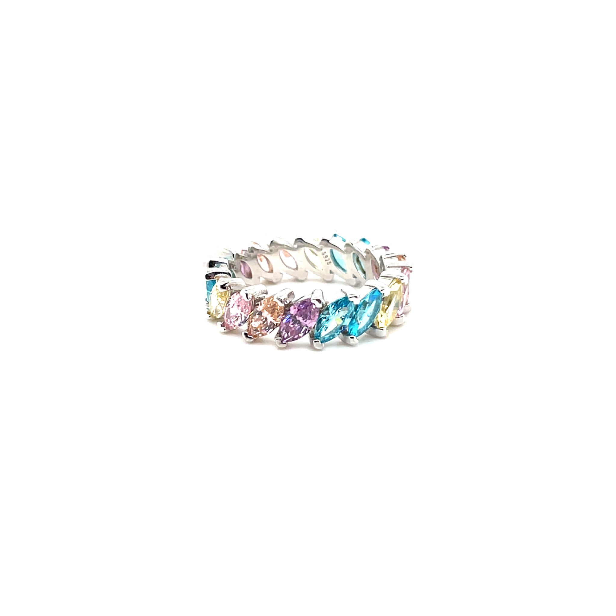 Ring met marquise rainbow pastel stenen rondom-1