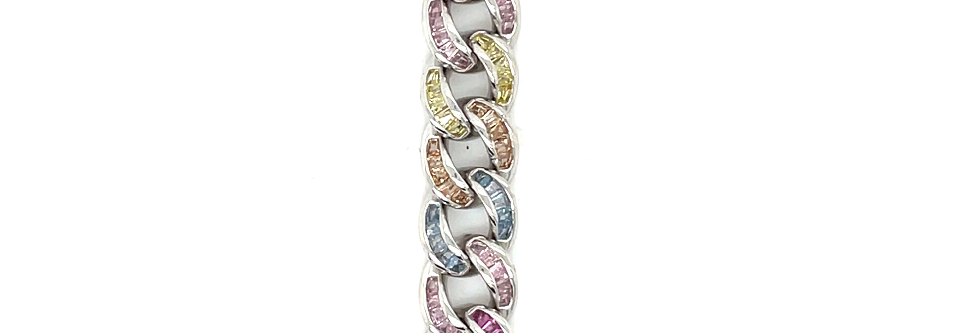 Armband cuban link met in de schakels gekleurde baguette zirkonia's