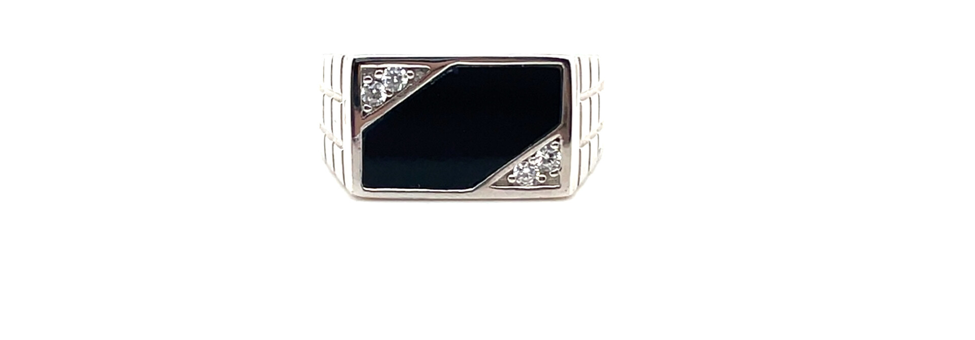 Ring langwerpige zegel met zwarte accenten en zirkonia's