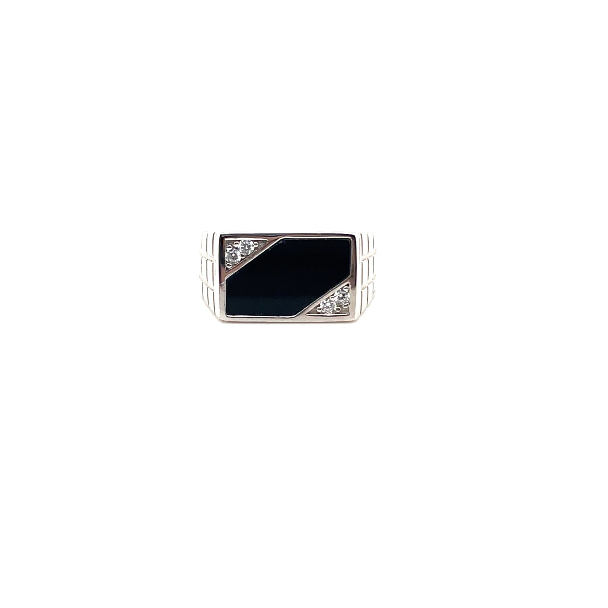 Ring langwerpige zegel met zwarte accenten en zirkonia's-1