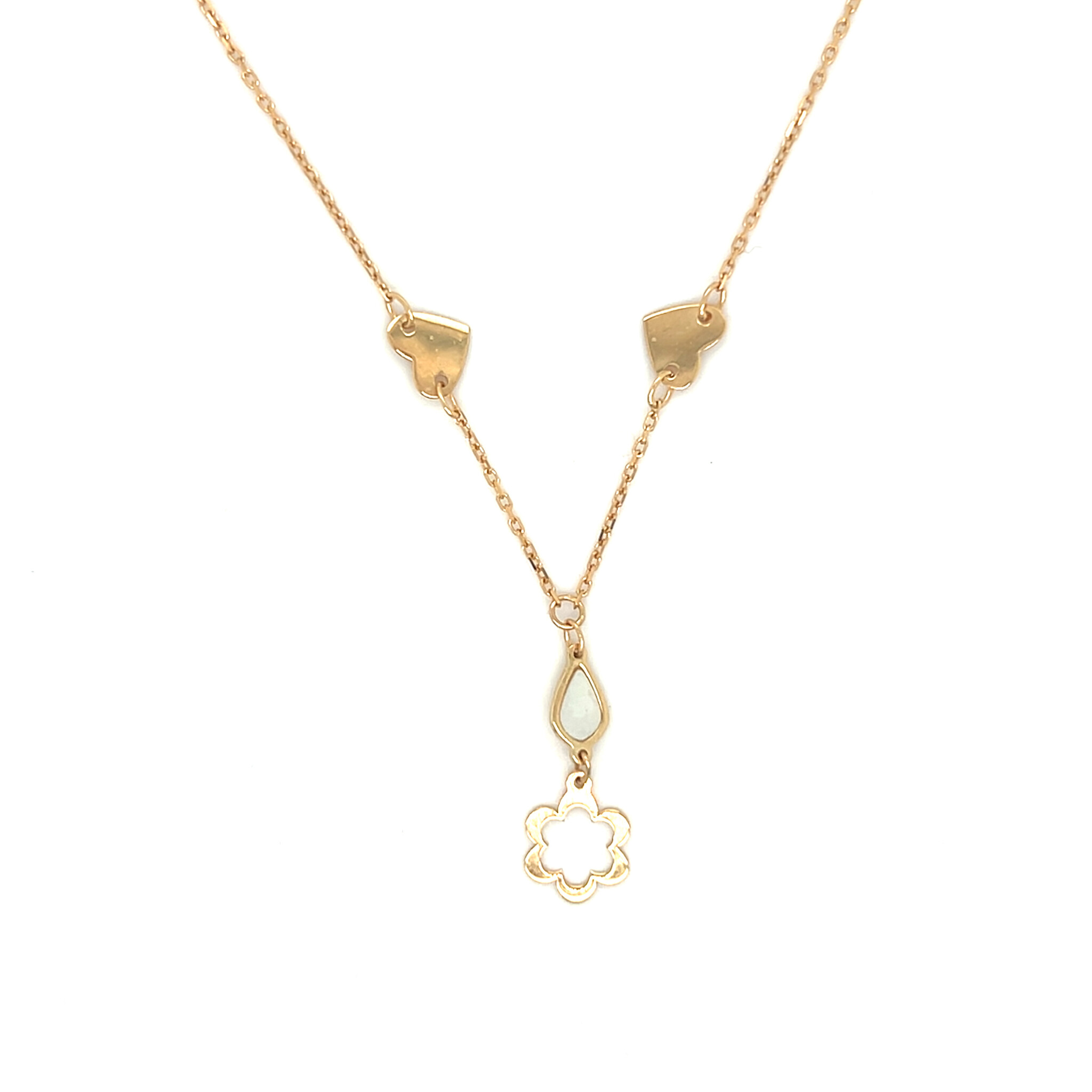 Ketting met ankerschakel en hart en parelmoer rosè goud-1