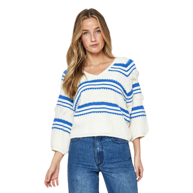 IGNIA V-Neck Knit Pullover - Skydiver Blue Stripe