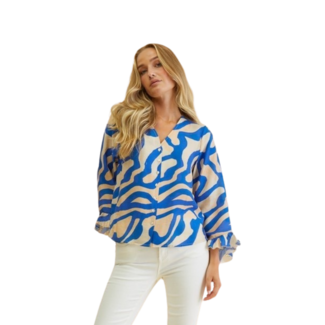 Desires Lauren Frill Shirt - White Print