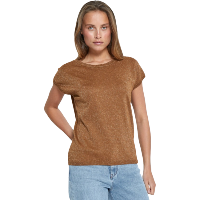 Remi Cap Sleeve Knit Top - Tobacco Metallic