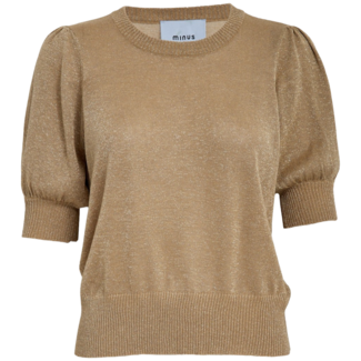 Minus Liva Puff Sleeve Metallic Knit Pullover - Tan Metallic
