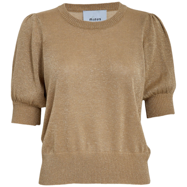 Liva Puff Sleeve Metallic Knit Pullover - Tan Metallic