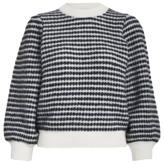 Peppercorn Camilla 3/4 Sleeve Striped Knit Pullover - Black Iris Stripe
