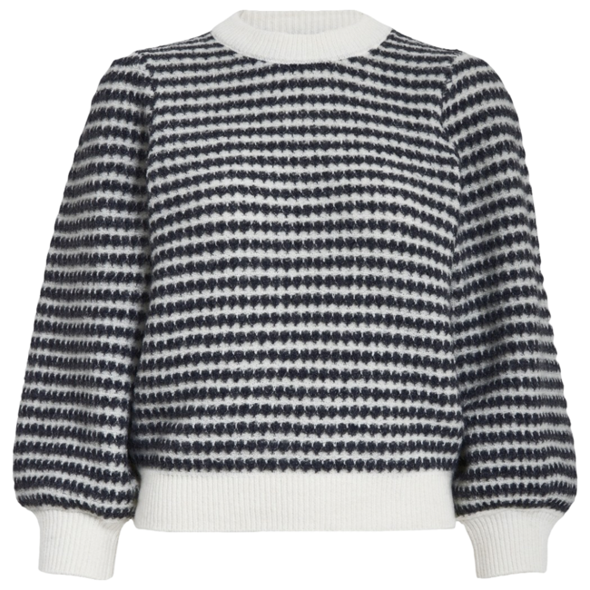 Camilla 3/4 Sleeve Striped Knit Pullover - Black Iris Stripe