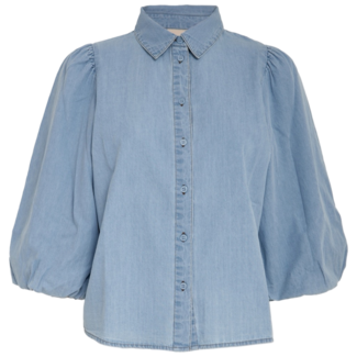Peppercorn Nuisa Puff Sleeve Shirt - Mid Blue Denim
