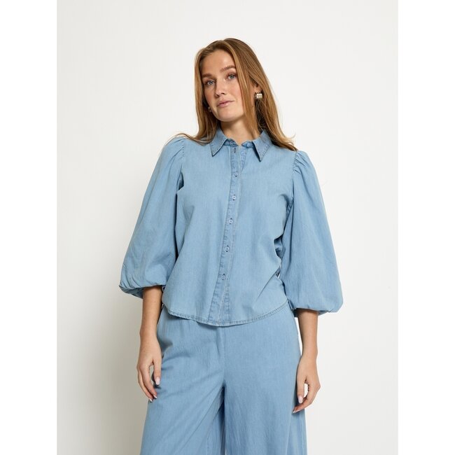 Nuisa Puff Sleeve Shirt - Mid Blue Denim
