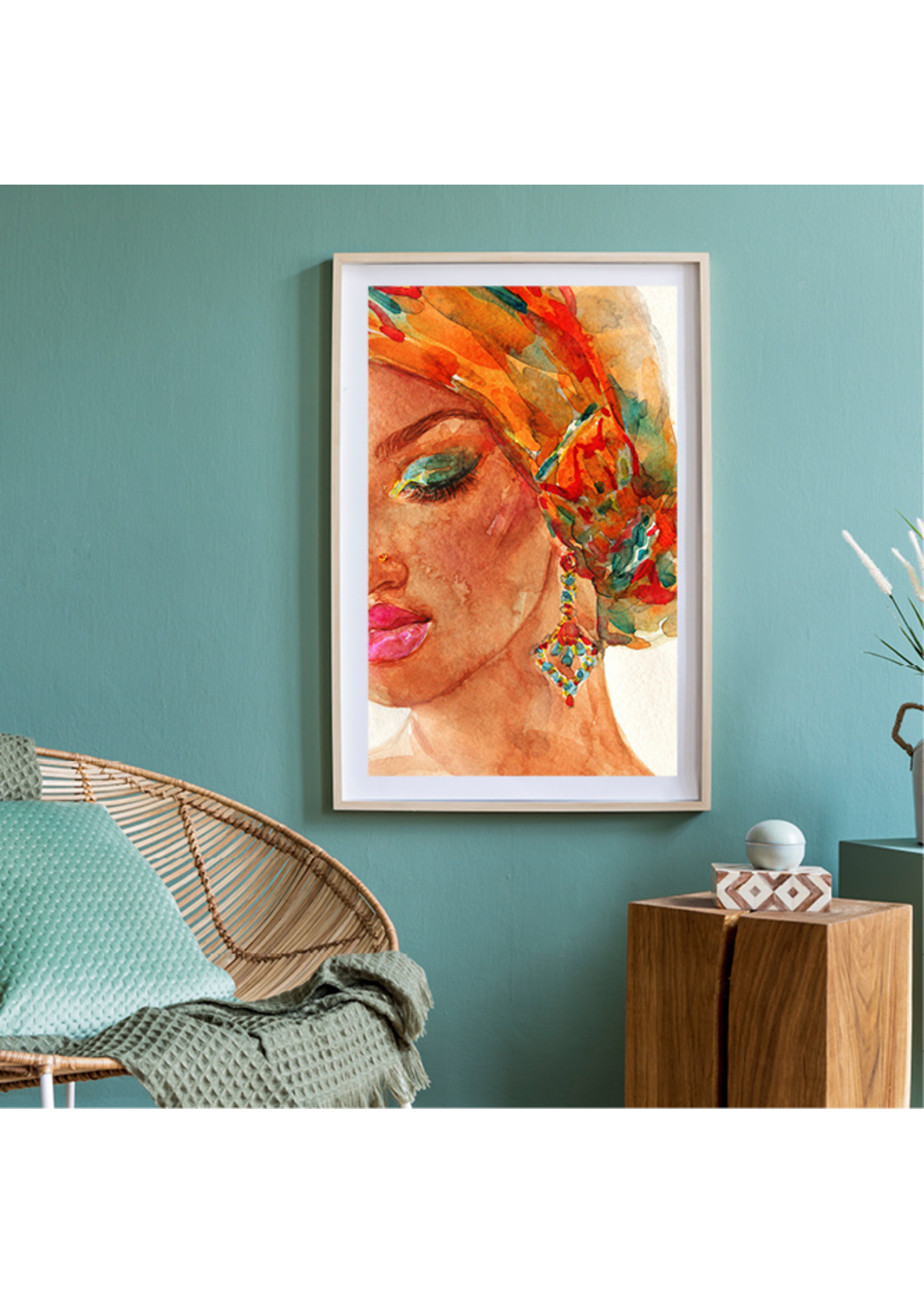 Dunnebier Home Poster aquarel van een vrouw met hoofddoek