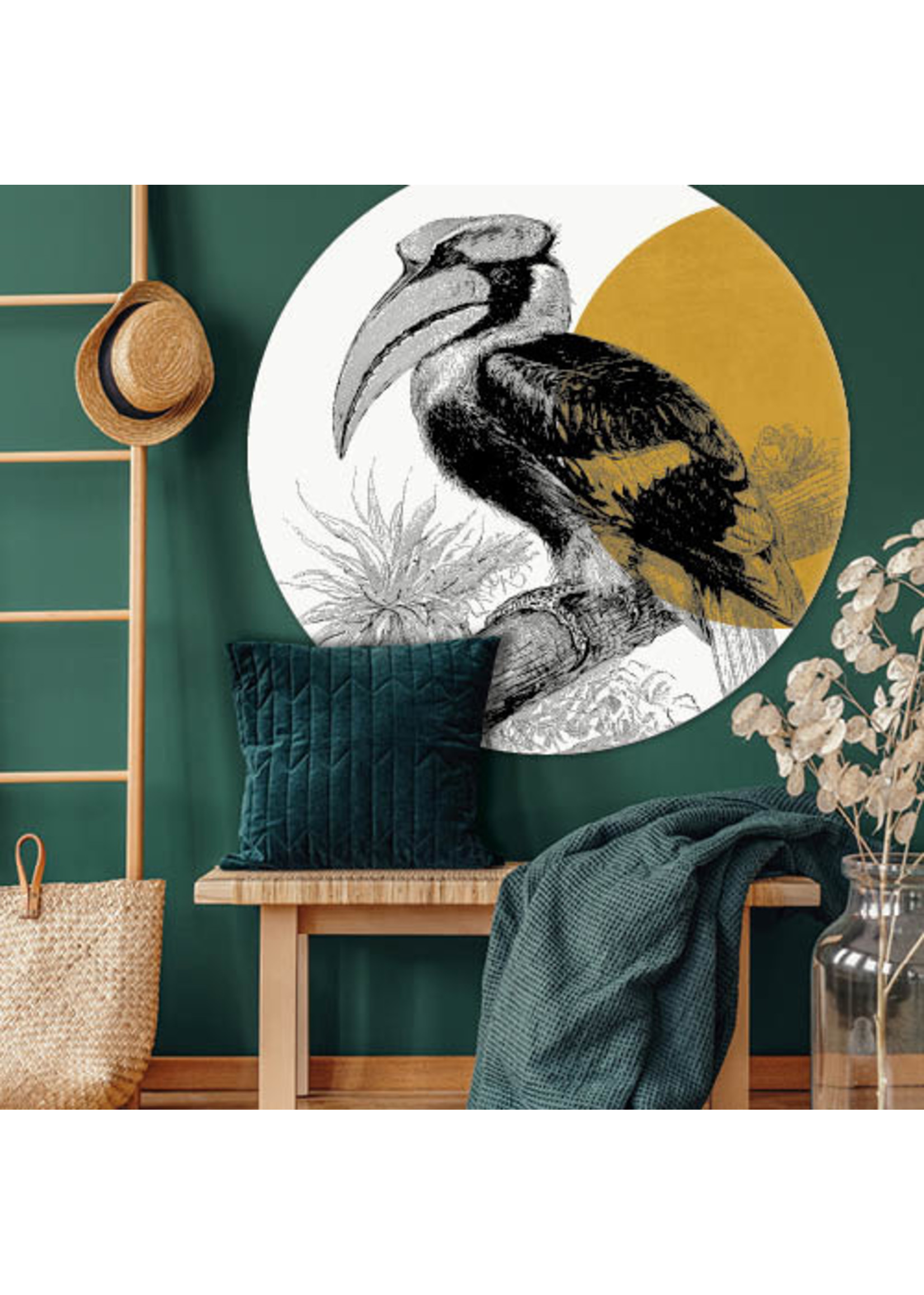 Dunnebier Home Muursticker Great Hornbill by Meyers Konversations-Lexikon 1897 Gold - verwijderbaar