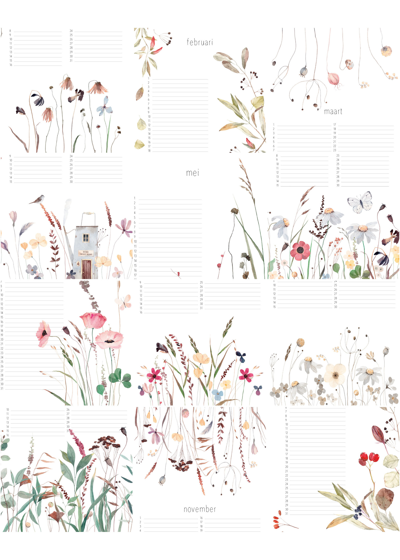 Dunnebier Home Verjaardagskalender Bloemen / Flowers