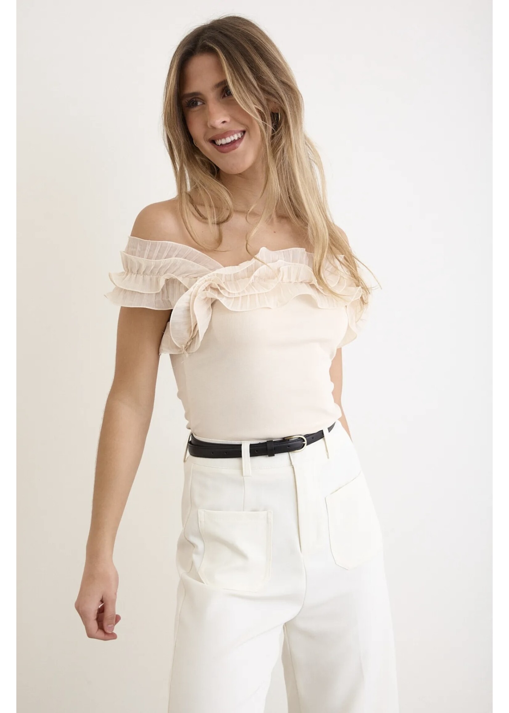 Beige Ruffle Top