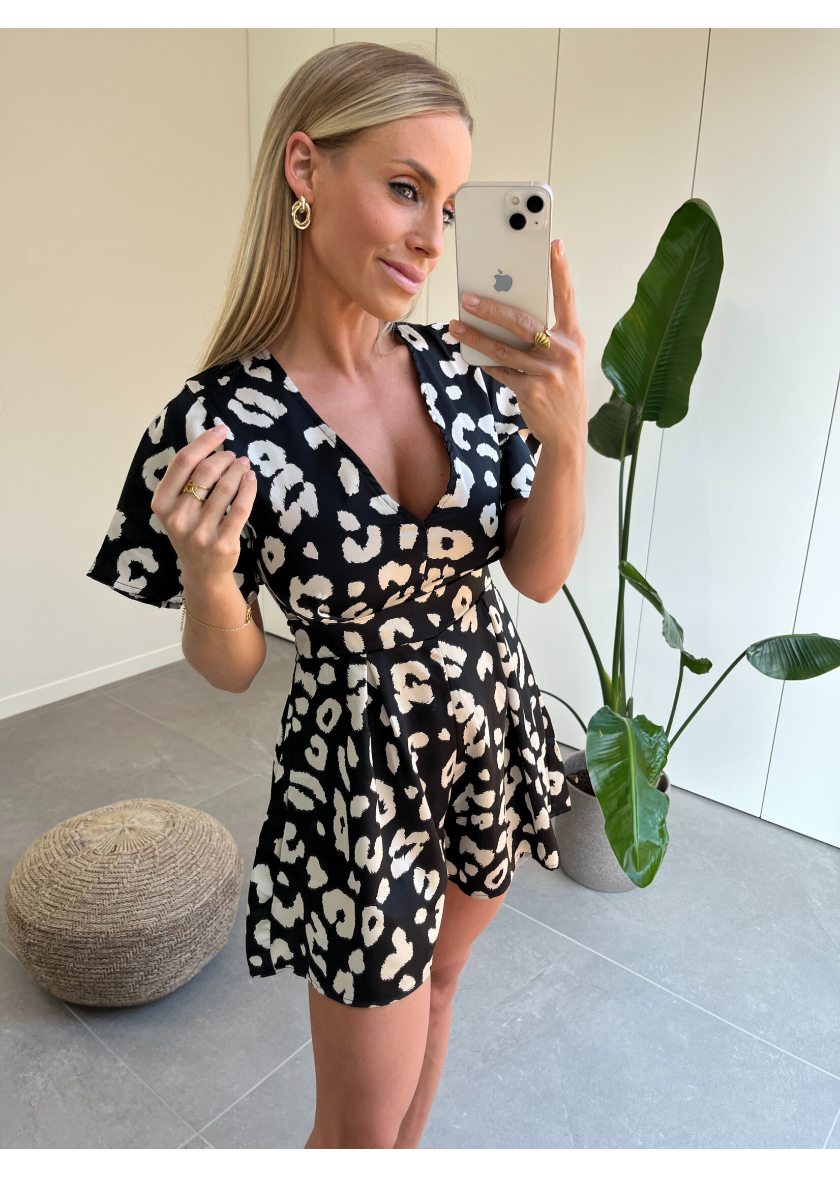 Black and White Leopard Playsuit