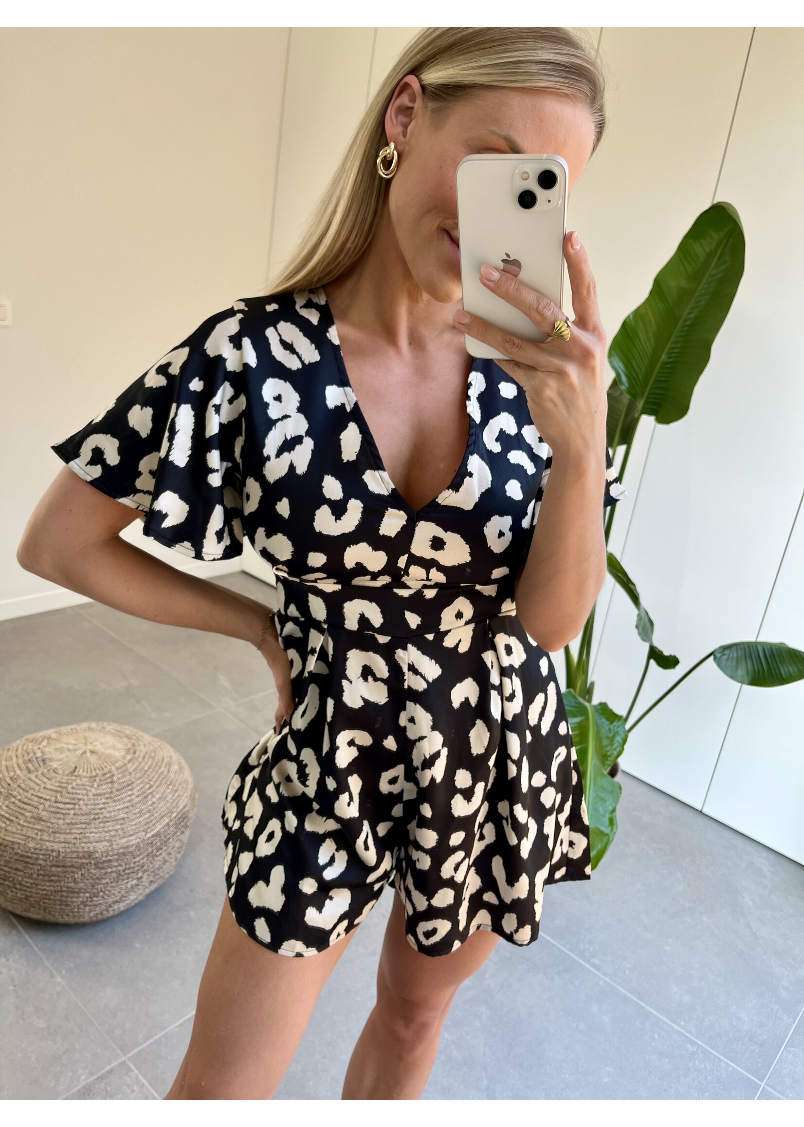 Black and White Leopard Playsuit