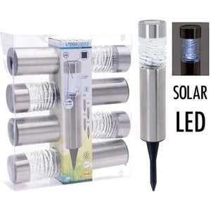 ProGarden Solarlampen LED - RVS + Glas - Set van 4