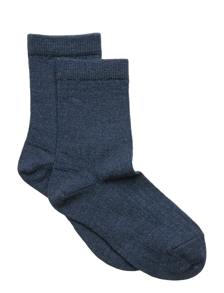 Ankle socks wool rib grey-blue melange