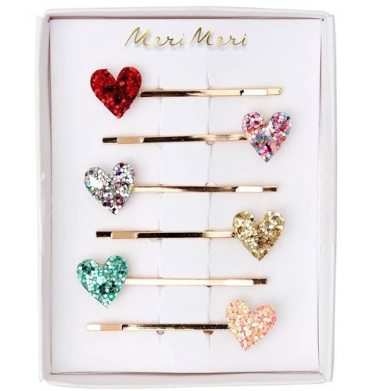 Heart glitter hair slides