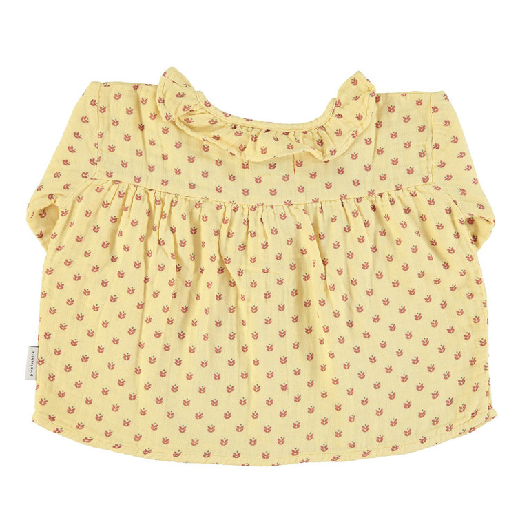 Piupiuchick Round collar shirt | light yellow w/ little flowers