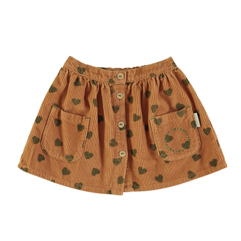 Piupiuchick Short skirt w/ pockets | brown w/ green hearts