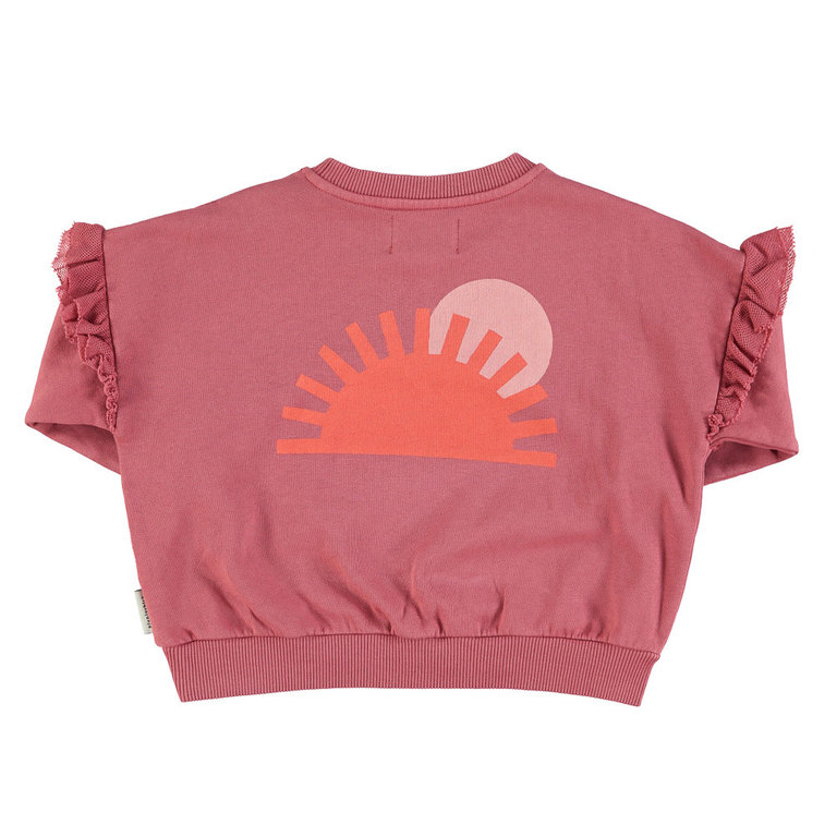 Piupiuchick Sweatshirt w/ frills on shoulders | pomegranate w/ "more amore" print
