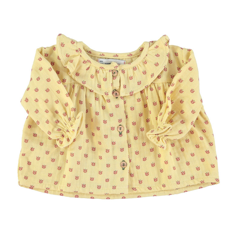 Piupiuchick Baby round collar shirt | light yellow w/ little flowers
