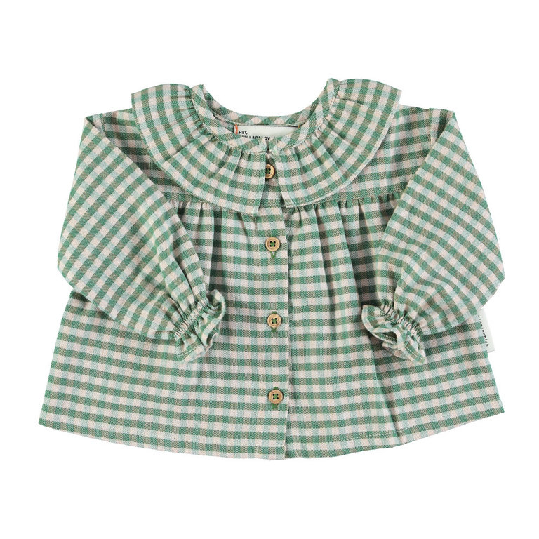 Piupiuchick Baby round collar shirt | green checkered