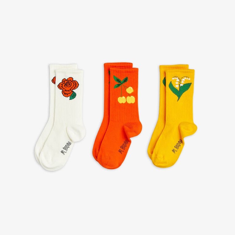 Mini Rodini cherry 3-pack-socks  white