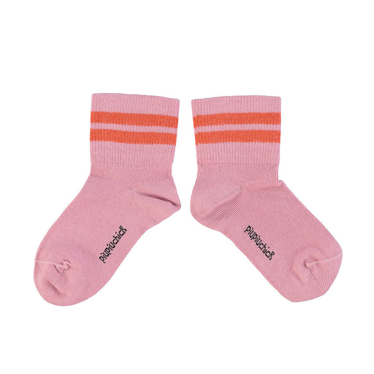 Piupiuchick Short socks | pink w/ orange stripes