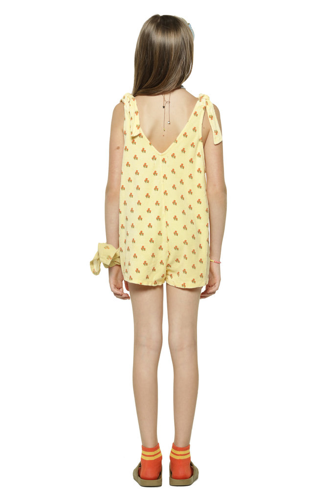 Piupiuchick Short jumpsuit w/ straps | light yellow w/ flowers allover