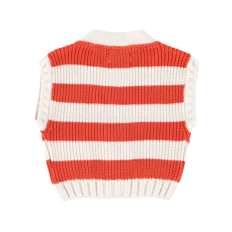 Piupiuchick Knitted waistcoat | ecru & red stripes