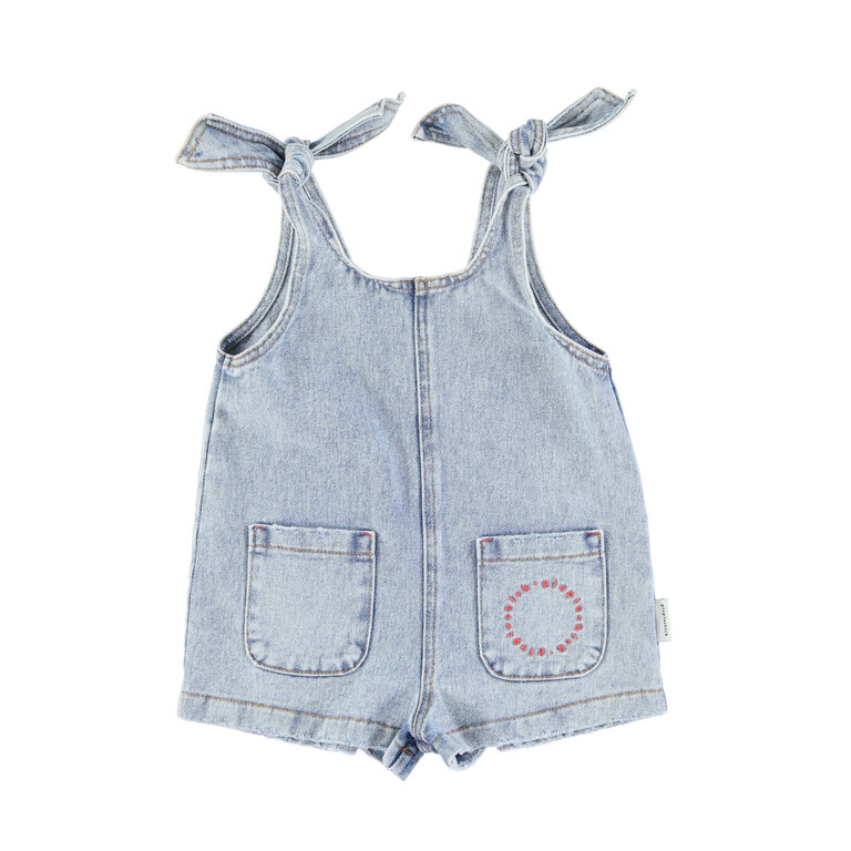 Piupiuchick Short jumpsuit w/ straps | washed blue denim