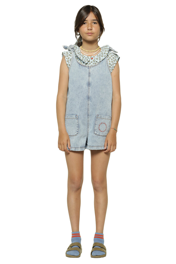 Piupiuchick Short jumpsuit w/ straps | washed blue denim