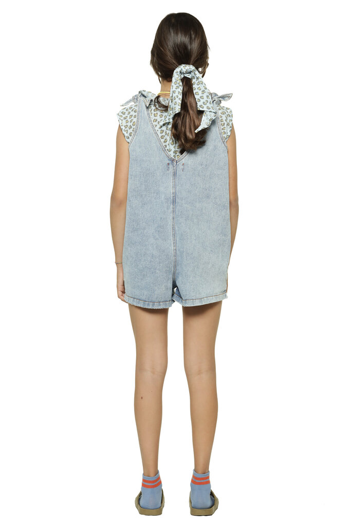 Piupiuchick Short jumpsuit w/ straps | washed blue denim