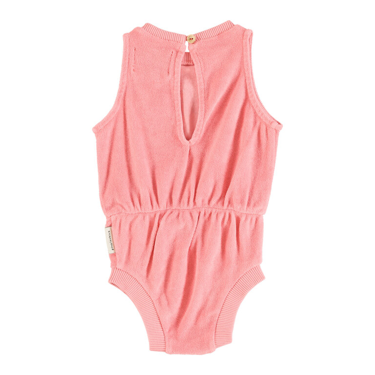 Piupiuchick Baby playsuit | pink w/ multicolor "vacay" print