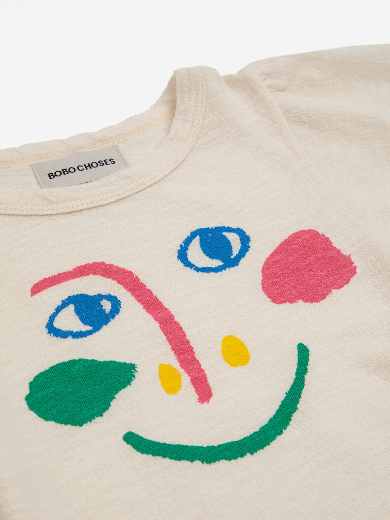Bobo Choses Smiling Mask puffed sleeves T-shirt
