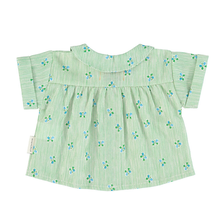 Piupiuchick peter pan collar shirt | green stripes w/ little flowers