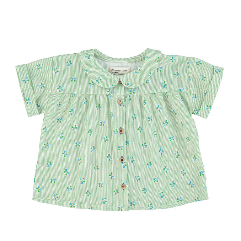 Piupiuchick peter pan collar shirt | green stripes w/ little flowers