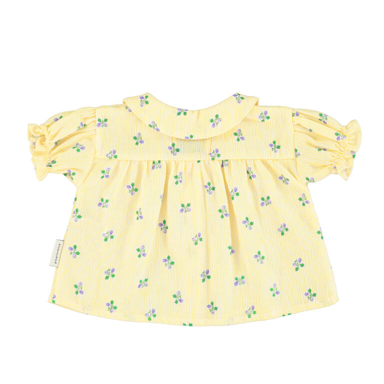 Piupiuchick Baby peter pan collar shirt w.balloon sleves yellow stripes w.little flowers