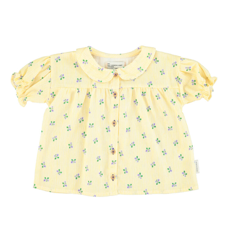 Piupiuchick peter pan collar shirt w.balloon sleeves yellow stripes w.little flowers