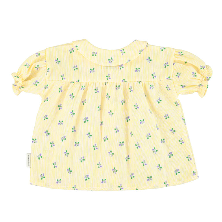 Piupiuchick peter pan collar shirt w.balloon sleeves yellow stripes w.little flowers