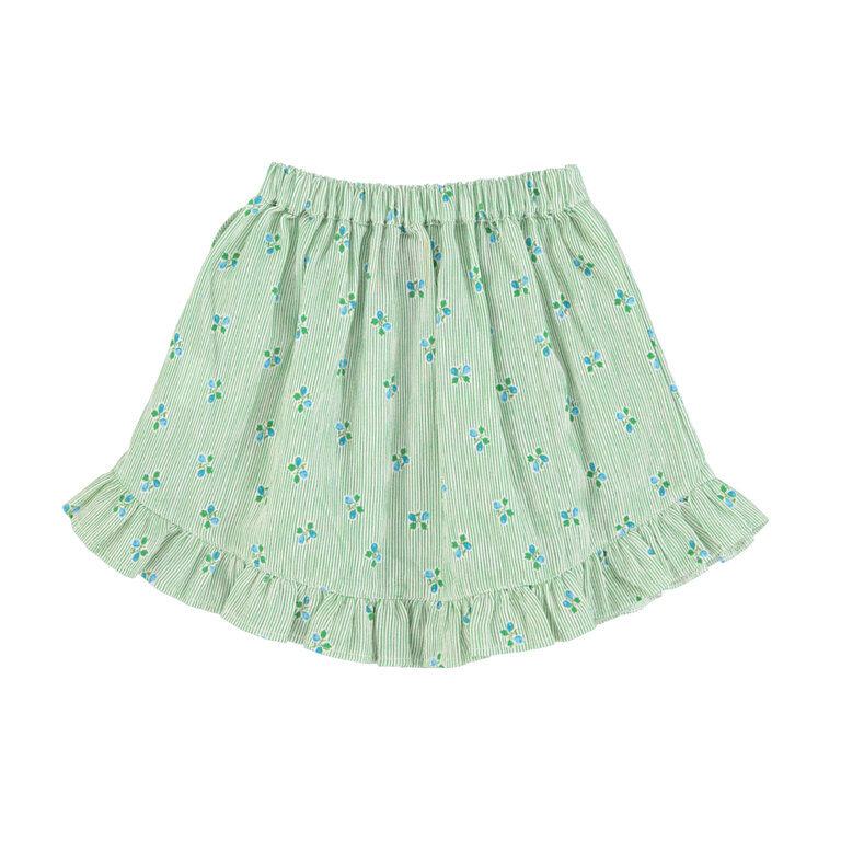 Piupiuchick short skirt w. ruffles green stripes w. little flowers