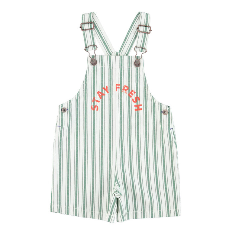 Piupiuchick short dungarees | white w/ large green stripes