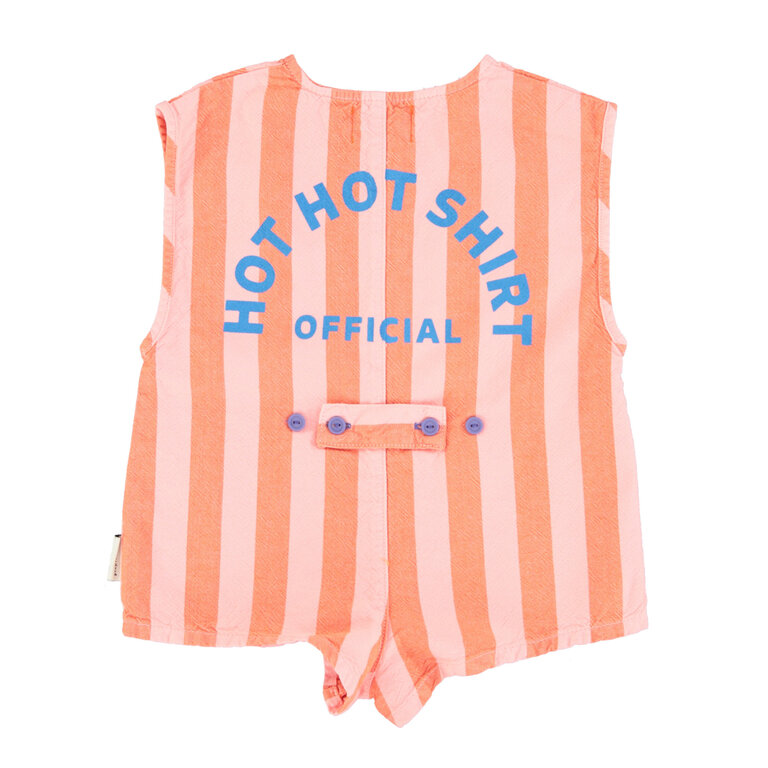 Piupiuchick short sleeveless jumpsuit | orange & pink stripes