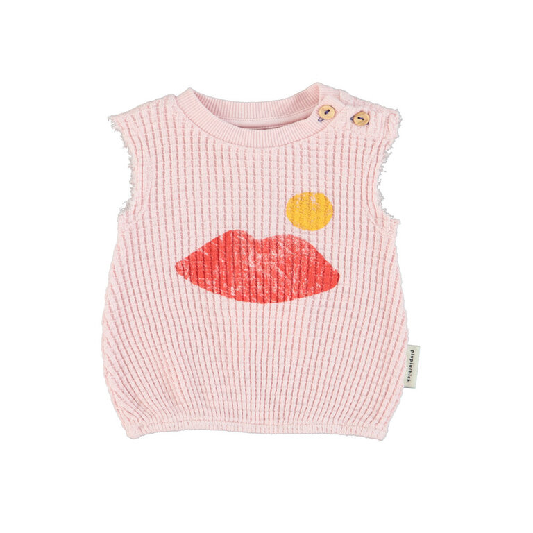 Piupiuchick sleeveless top light pink w. lips print