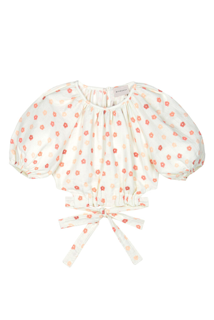 Mipounet adeline flower muslin top cream/coral